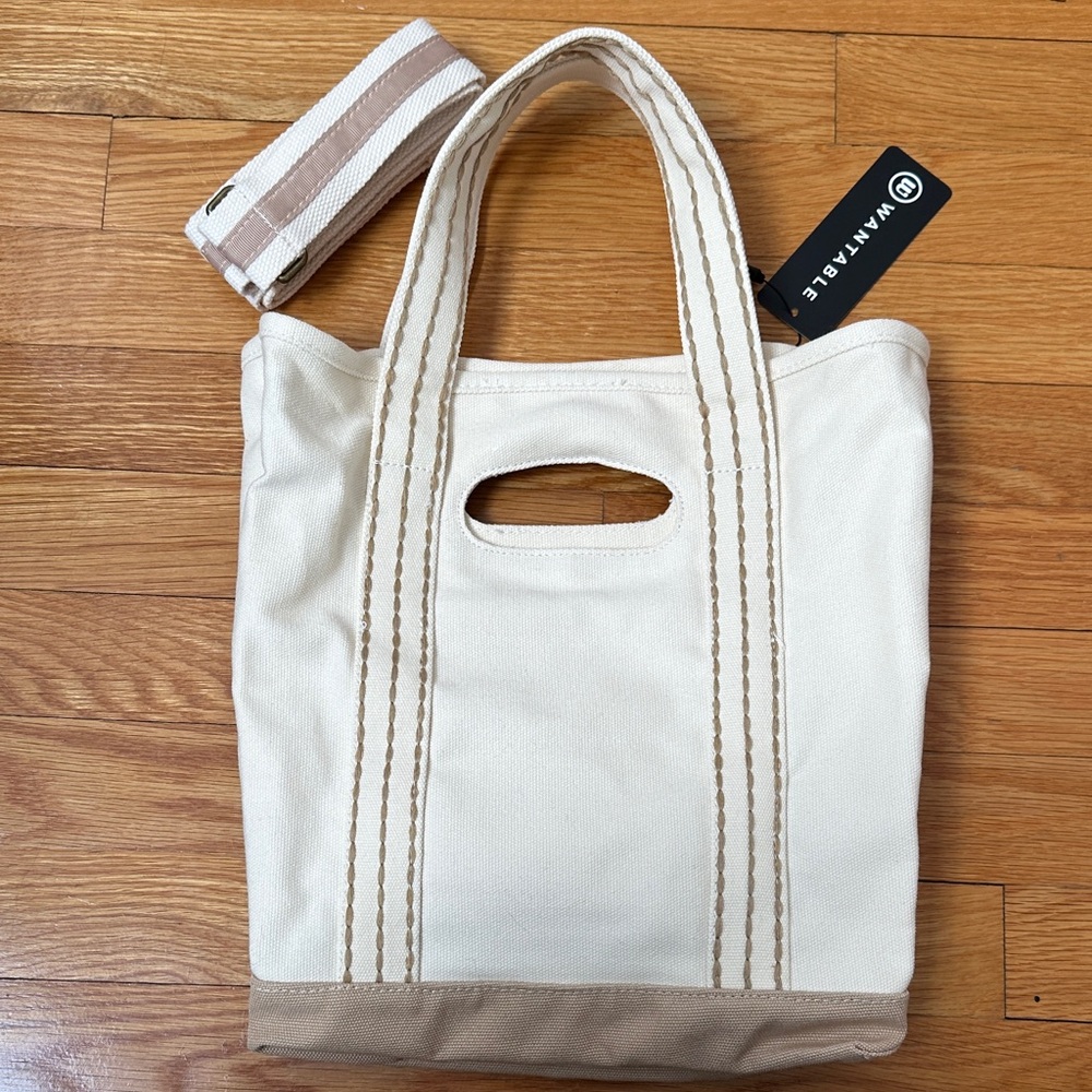 Wantable Cream Mini Canvas Tote with Tan Trim - Picture 4 of 6